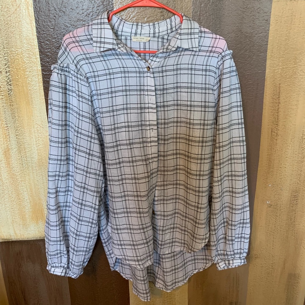 Miss Love plaid shirt with ruffled sleeves